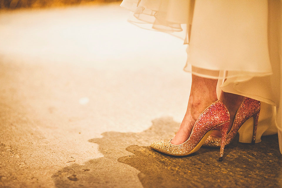 Bride Jac wore bridal separates by Wilden Bride London for her Humanist woodland wedding in Scotland. Photography by Amy Shore.