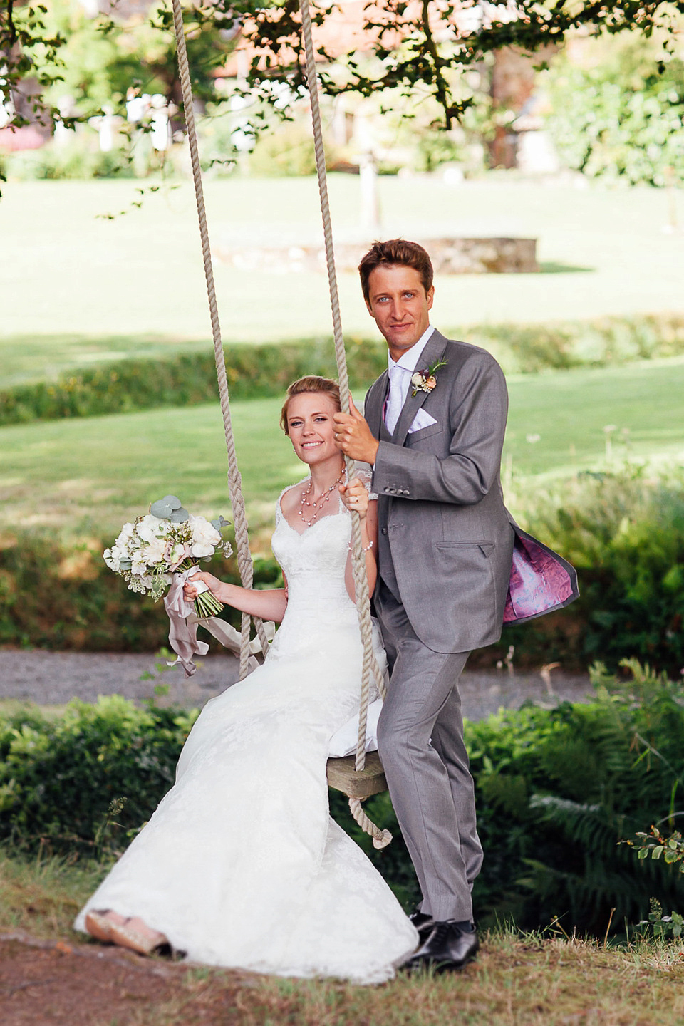 A Suzanne Neville gown for a relaxed and elegant garden wedding. Styled by Blue Fizz events.