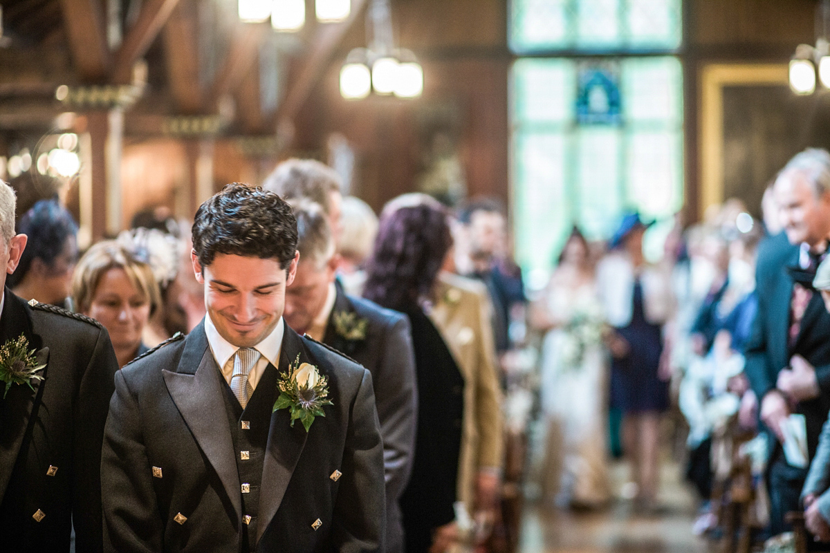 The bride wore a Catherine Deane gown for her Autumn wedding in Edinburgh. Photography by Carley Buick.