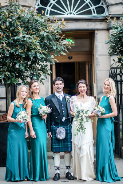 A Catherine Deane Gown and Bridesmaids in Ghost for an Elegant Autumn Edinburgh Wedding