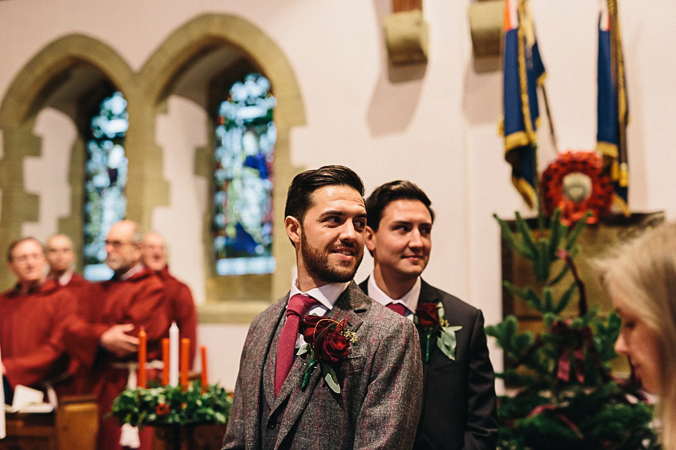 A Suzanne Neville gown for a 1940's Goodwood Vintage inspired winter wedding. Images by Eclection Photography.