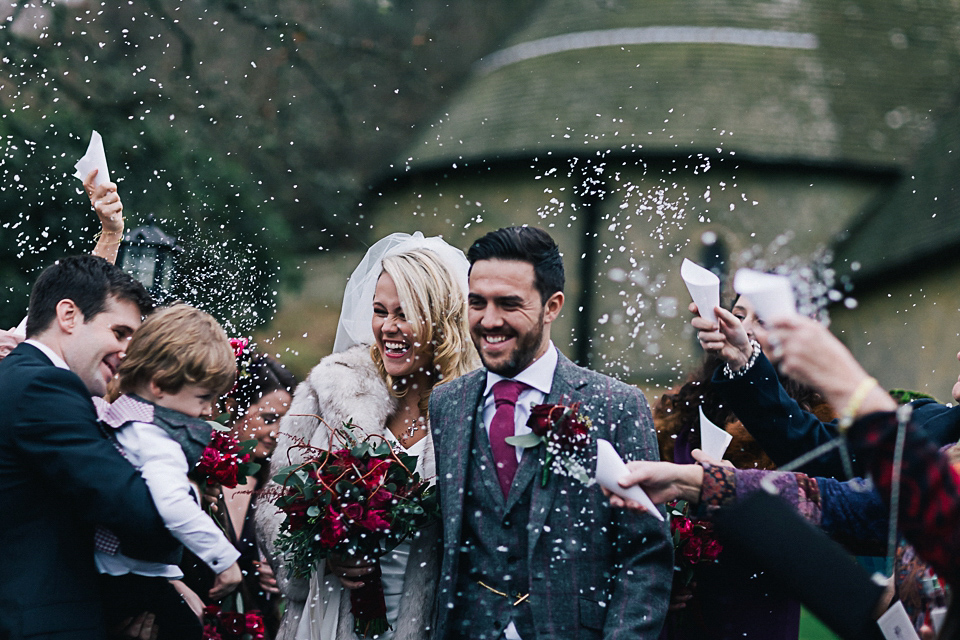 A Suzanne Neville gown for a 1940's Goodwood Vintage inspired winter wedding. Images by Eclection Photography.