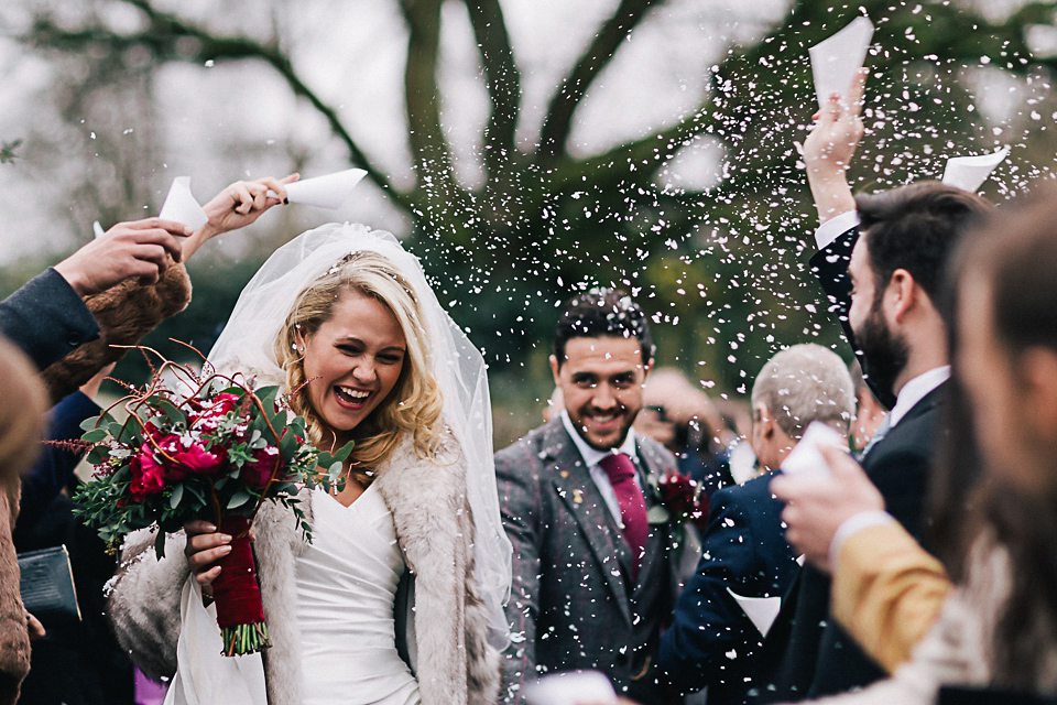 A Suzanne Neville gown for a 1940's Goodwood Vintage inspired winter wedding. Images by Eclection Photography.