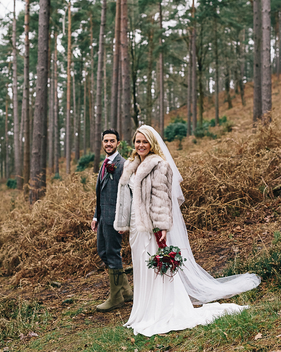 A Suzanne Neville gown for a 1940's Goodwood Vintage inspired winter wedding. Images by Eclection Photography.