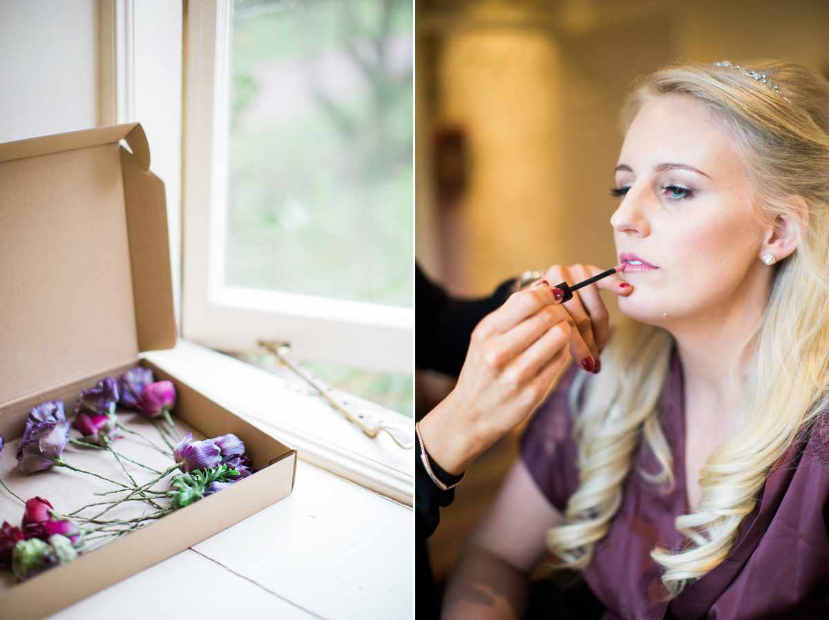 The bride wears Anna Campbell for her winter wedding at Dewsall Court. Fine Art wedding photography by Melissa Beattie.