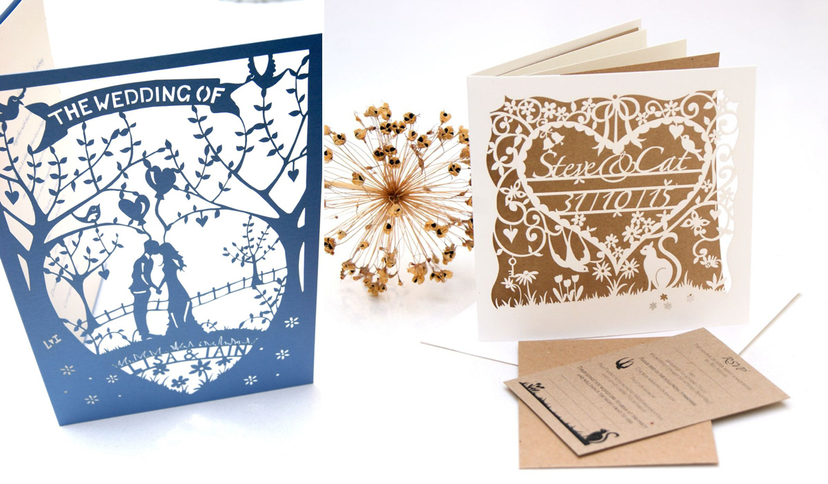 Lasercut wedding stationery by Hummingbird Card Company. Lasercut wedding stationery by Hummingbird Card Company.
