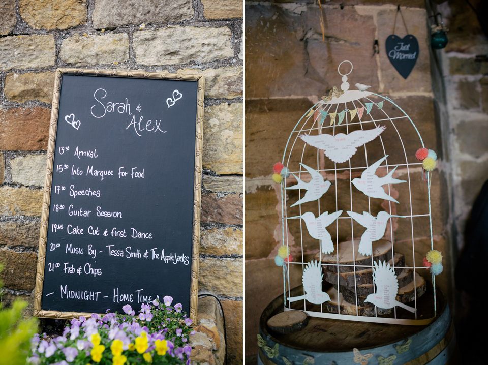 Sarah wears a 1950's inspired dress for her rustic wedding at Danby Castle in North Yorkshire. Photography by Stott & Atkinson.