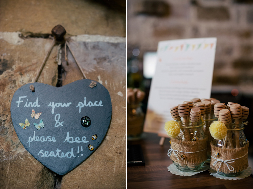 Sarah wears a 1950's inspired dress for her rustic wedding at Danby Castle in North Yorkshire. Photography by Stott & Atkinson.