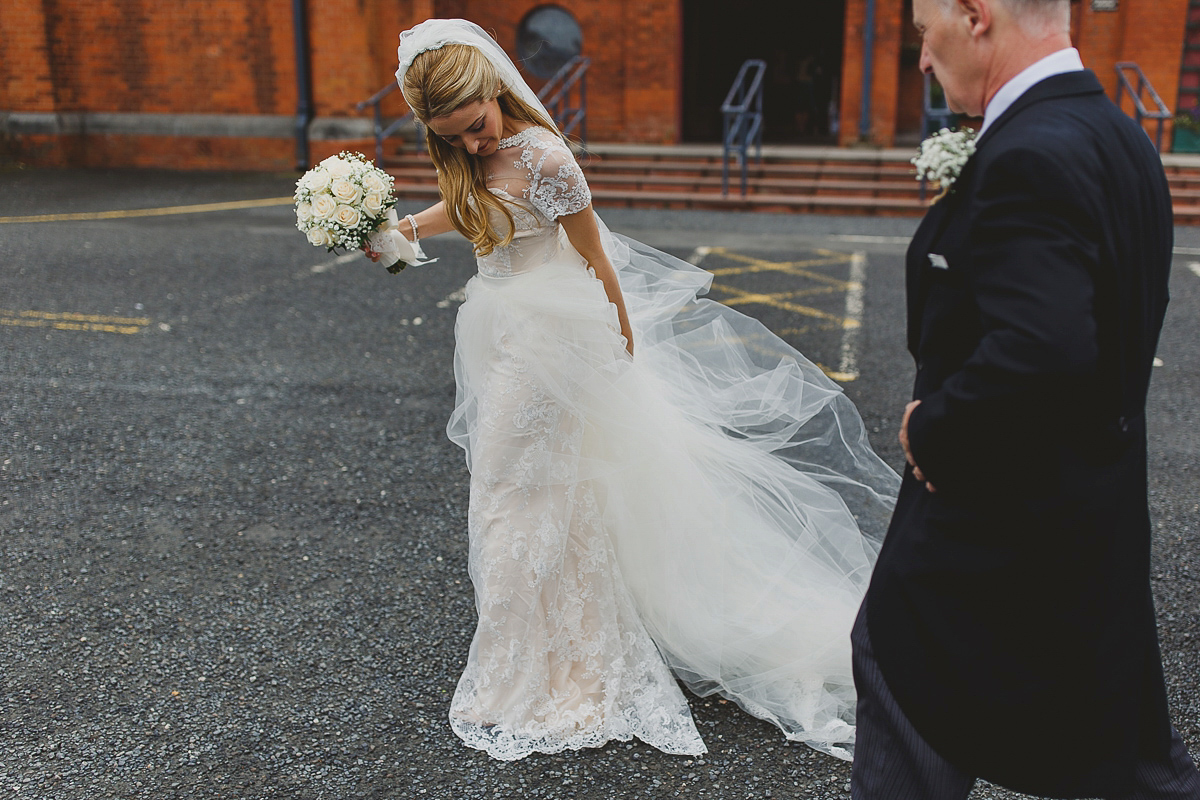 Lisa wears an Elizabeth Stuart gown for her romantic wedding in Northern Ireland. Photography by Marc Lawson.