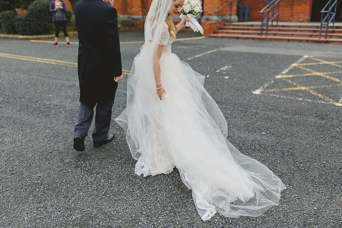 Lisa wears an Elizabeth Stuart gown for her romantic wedding in Northern Ireland. Photography by Marc Lawson.
