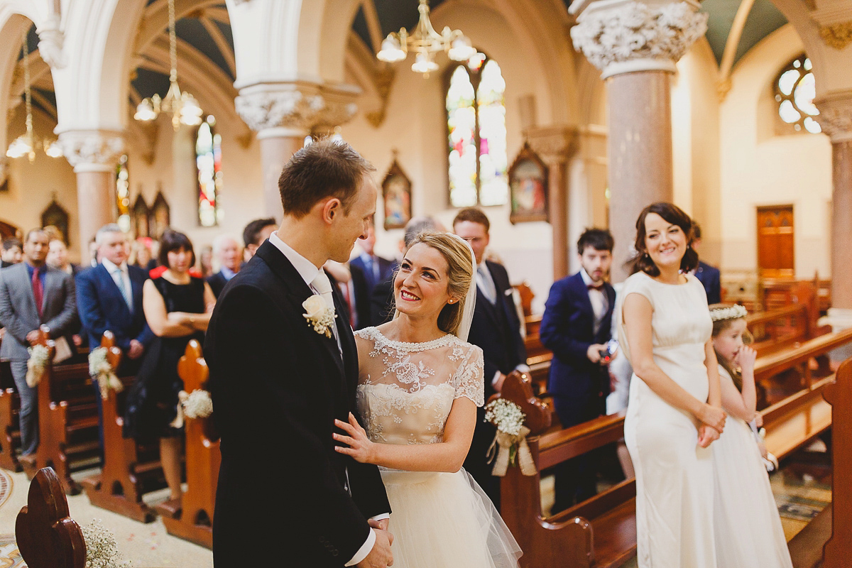 Lisa wears an Elizabeth Stuart gown for her romantic wedding in Northern Ireland. Photography by Marc Lawson.