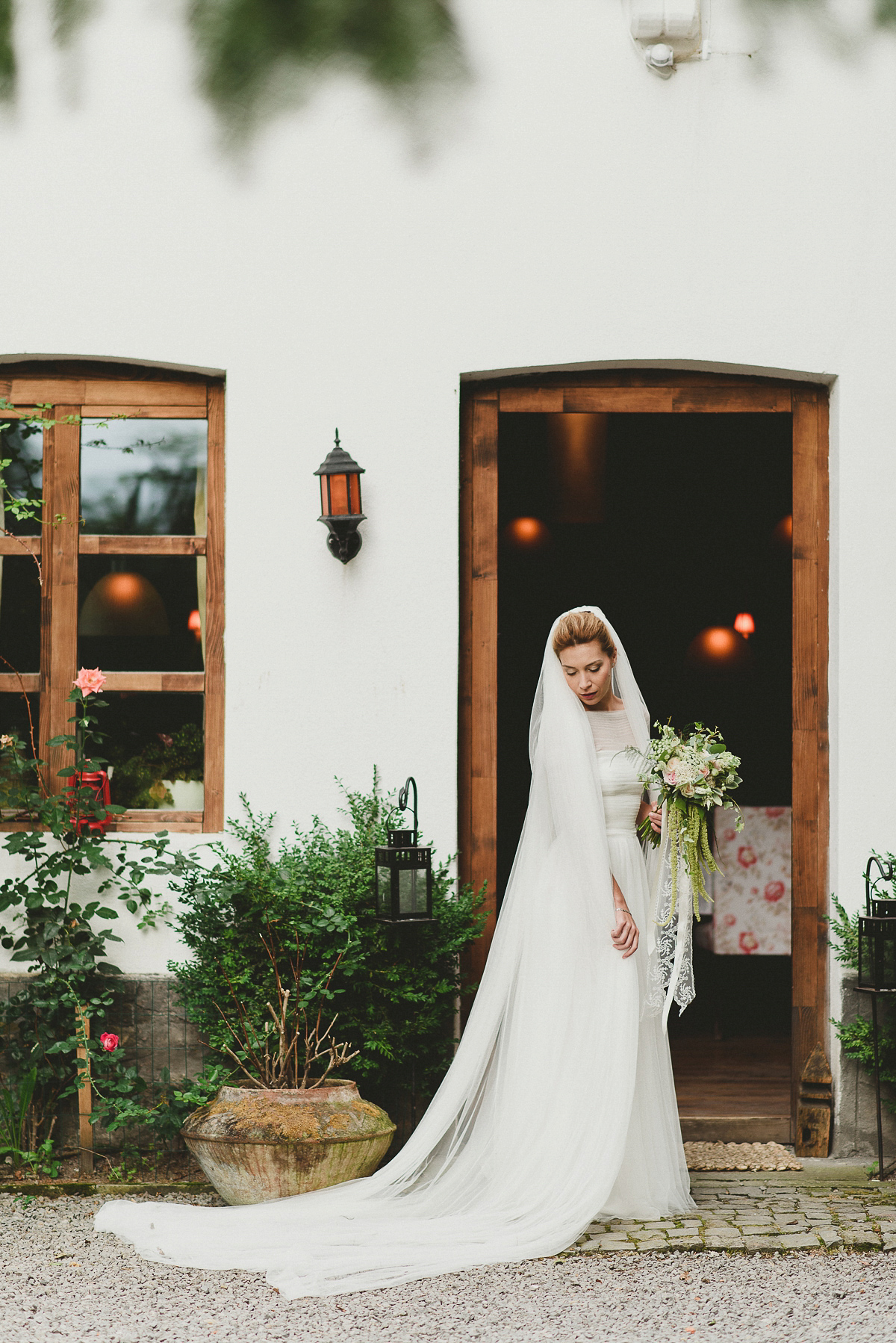 Roxana wore a Pronovias gown for her intimate summer wedding in Romania.