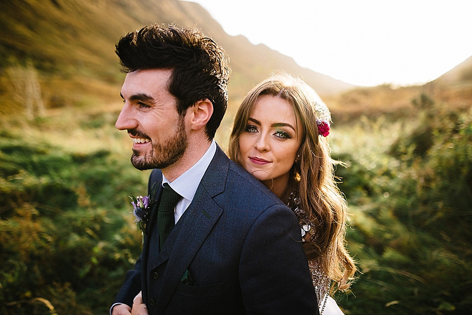 Karen wore a wedding dress with epaulettes for her Irish castle wedding in the Autumn. Photography by Epic Love.