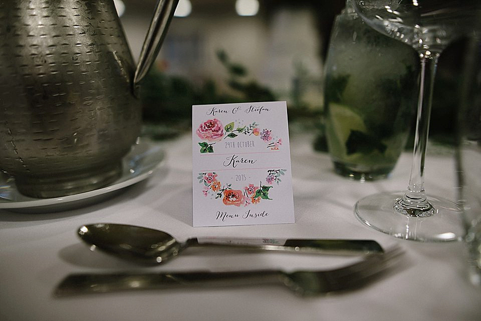 Karen wore a wedding dress with epaulettes for her Irish castle wedding in the Autumn. Photography by Epic Love.