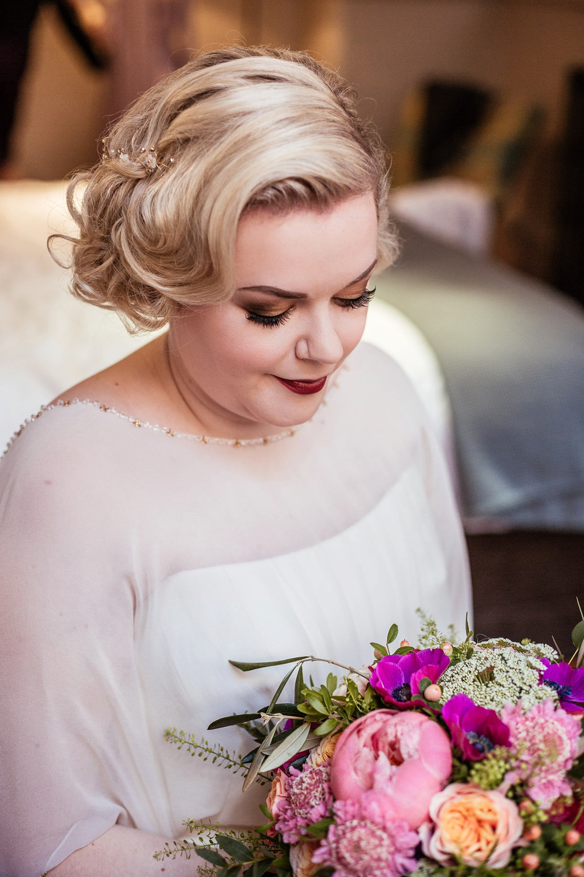 Daisy wears a Jenny Packham gown for her modern, stylish and colourful Manchester city wedding. Photography by Cassandra Lane.