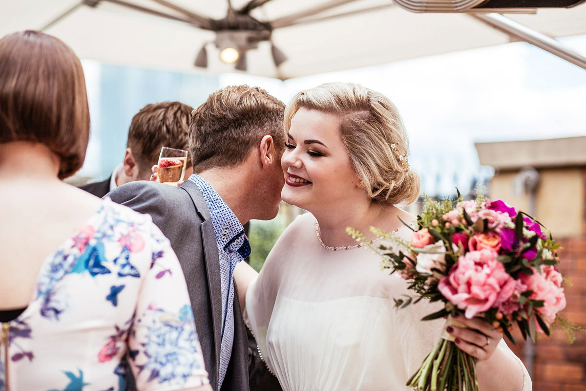 Daisy wears a Jenny Packham gown for her modern, stylish and colourful Manchester city wedding. Photography by Cassandra Lane.