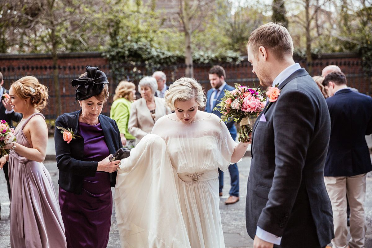 Daisy wears a Jenny Packham gown for her modern, stylish and colourful Manchester city wedding. Photography by Cassandra Lane.