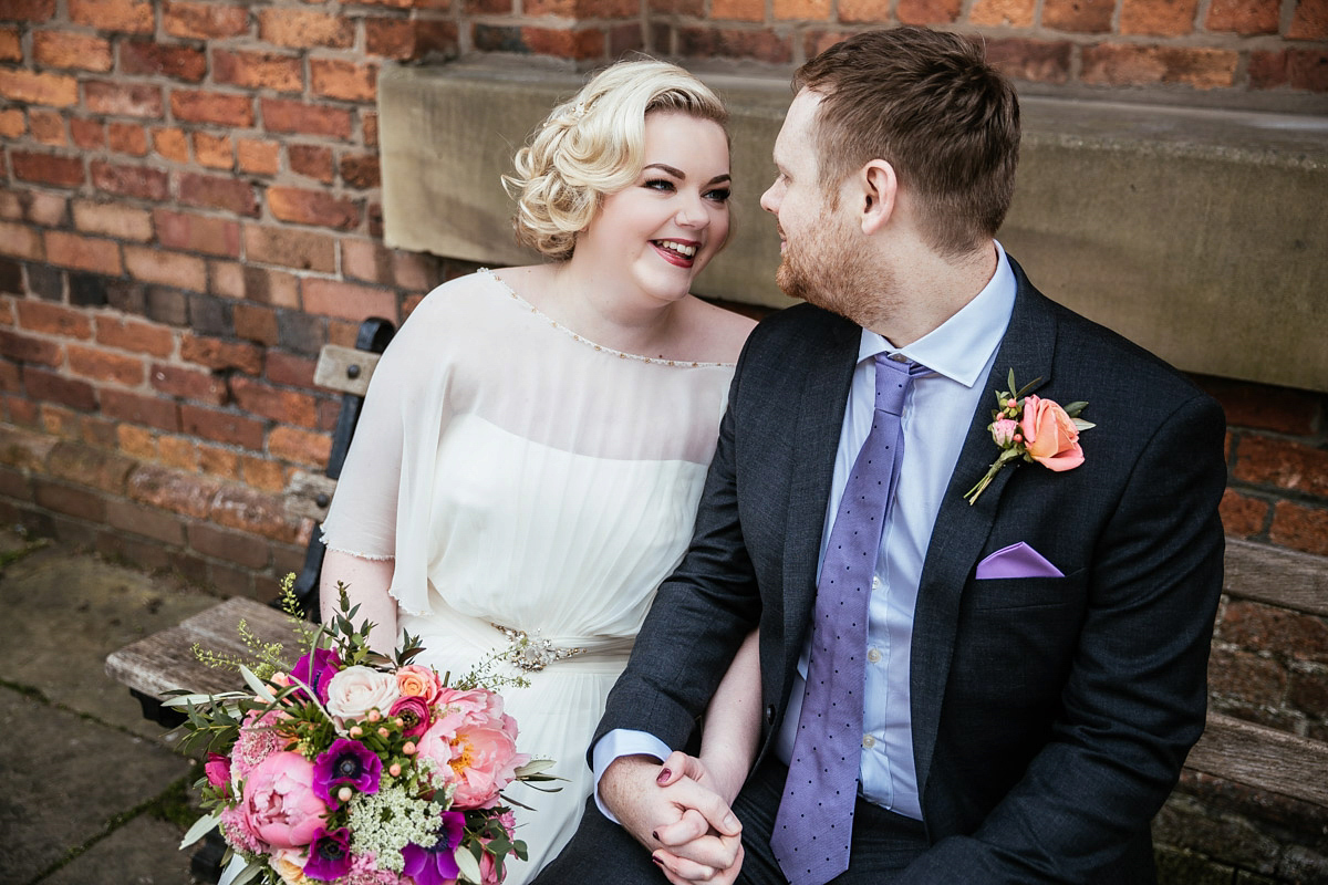 Daisy wears a Jenny Packham gown for her modern, stylish and colourful Manchester city wedding. Photography by Cassandra Lane.