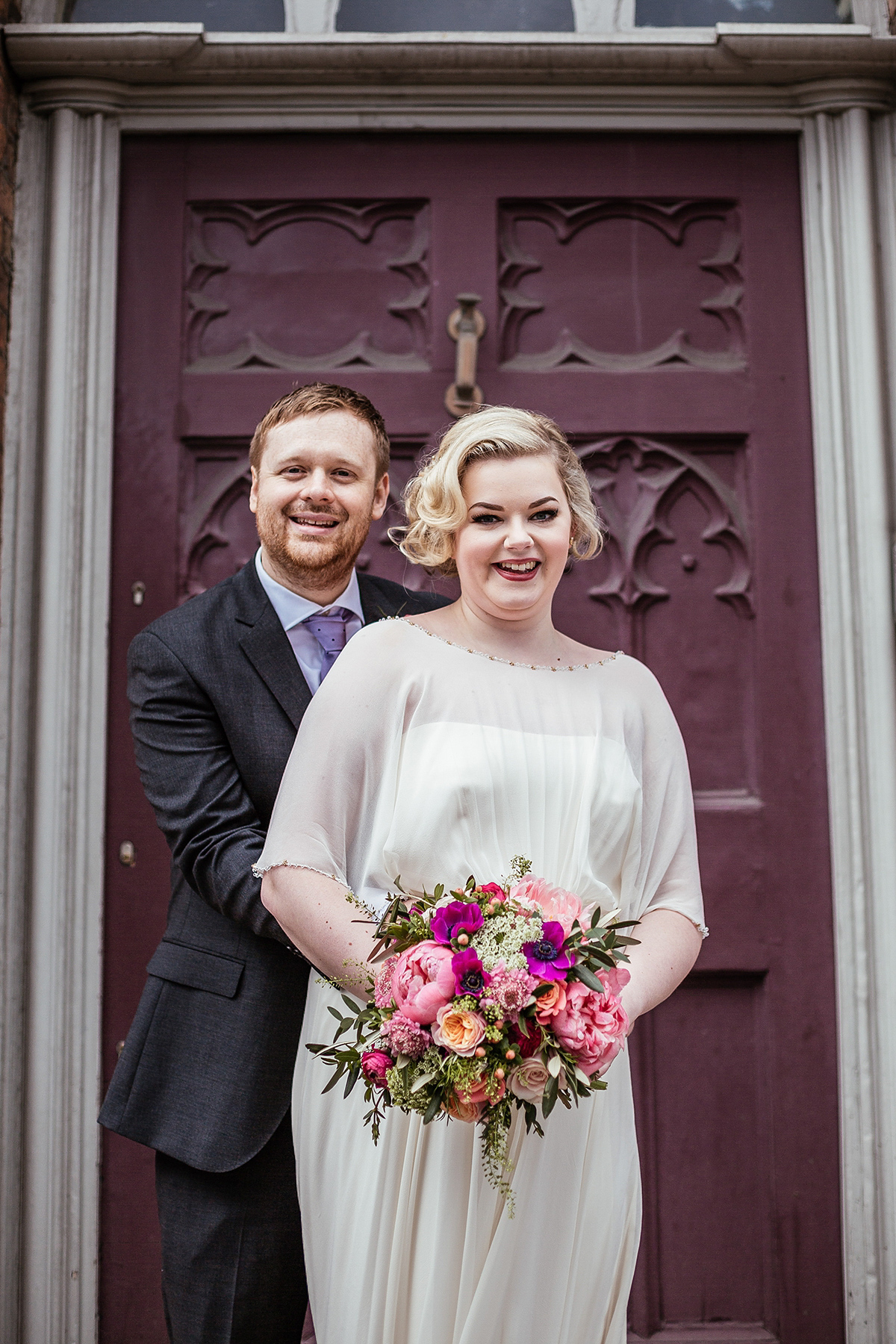 Daisy wears a Jenny Packham gown for her modern, stylish and colourful Manchester city wedding. Photography by Cassandra Lane.