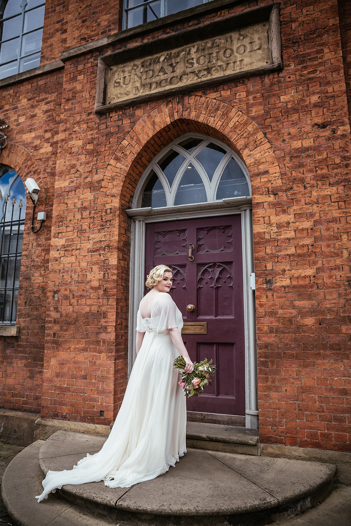 Daisy wears a Jenny Packham gown for her modern, stylish and colourful Manchester city wedding. Photography by Cassandra Lane.