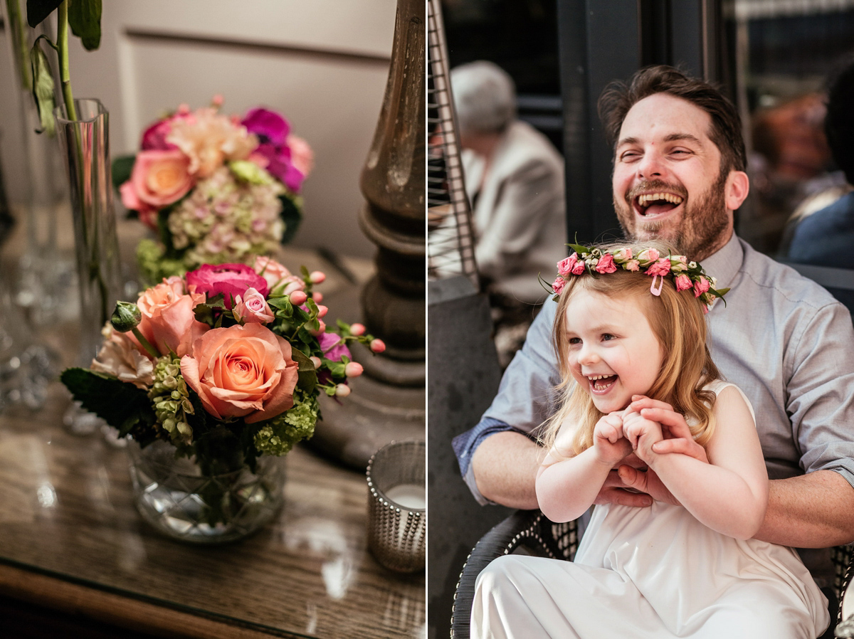 Daisy wears a Jenny Packham gown for her modern, stylish and colourful Manchester city wedding. Photography by Cassandra Lane.