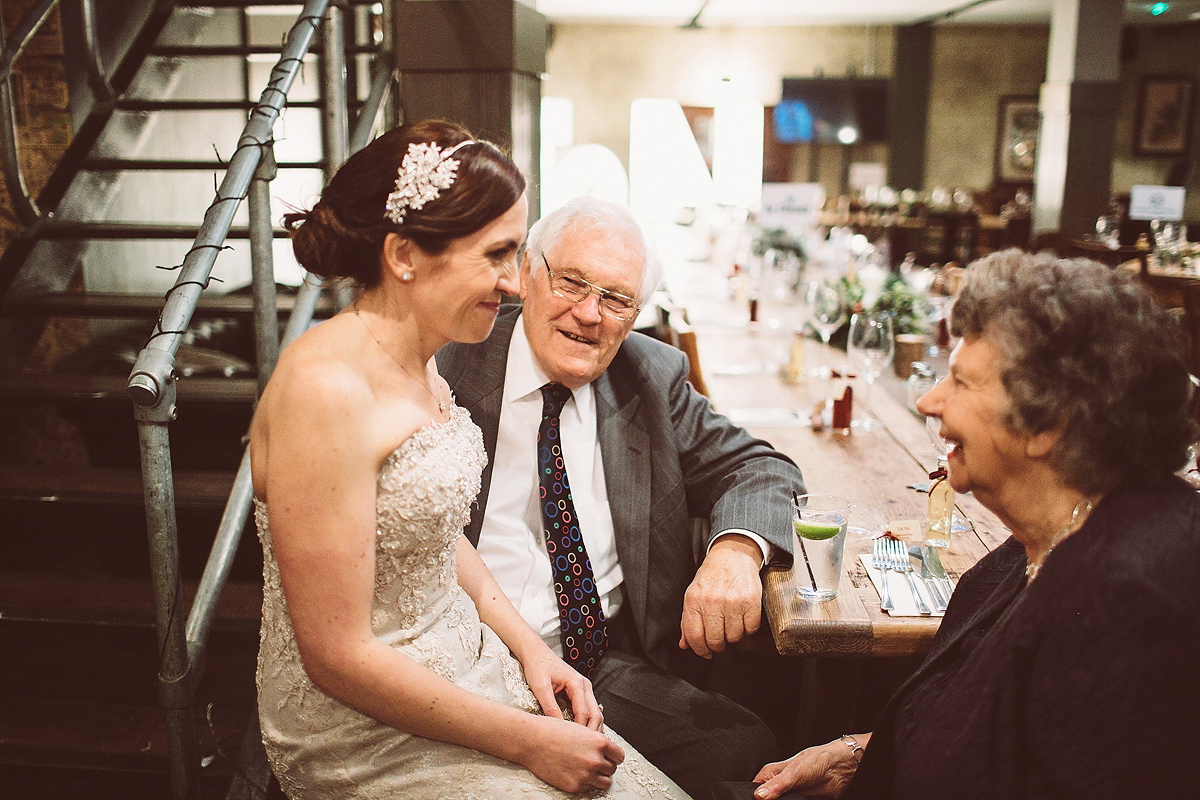 Nicky wore a Justin Alexander gown for her relaxed and stylish winter wedding in East London. Photography by Lemonade Pictures. Nicky wore a Justin Alexander gown for her relaxed and stylish winter wedding in East London. Photography by Lemonade Pictures.