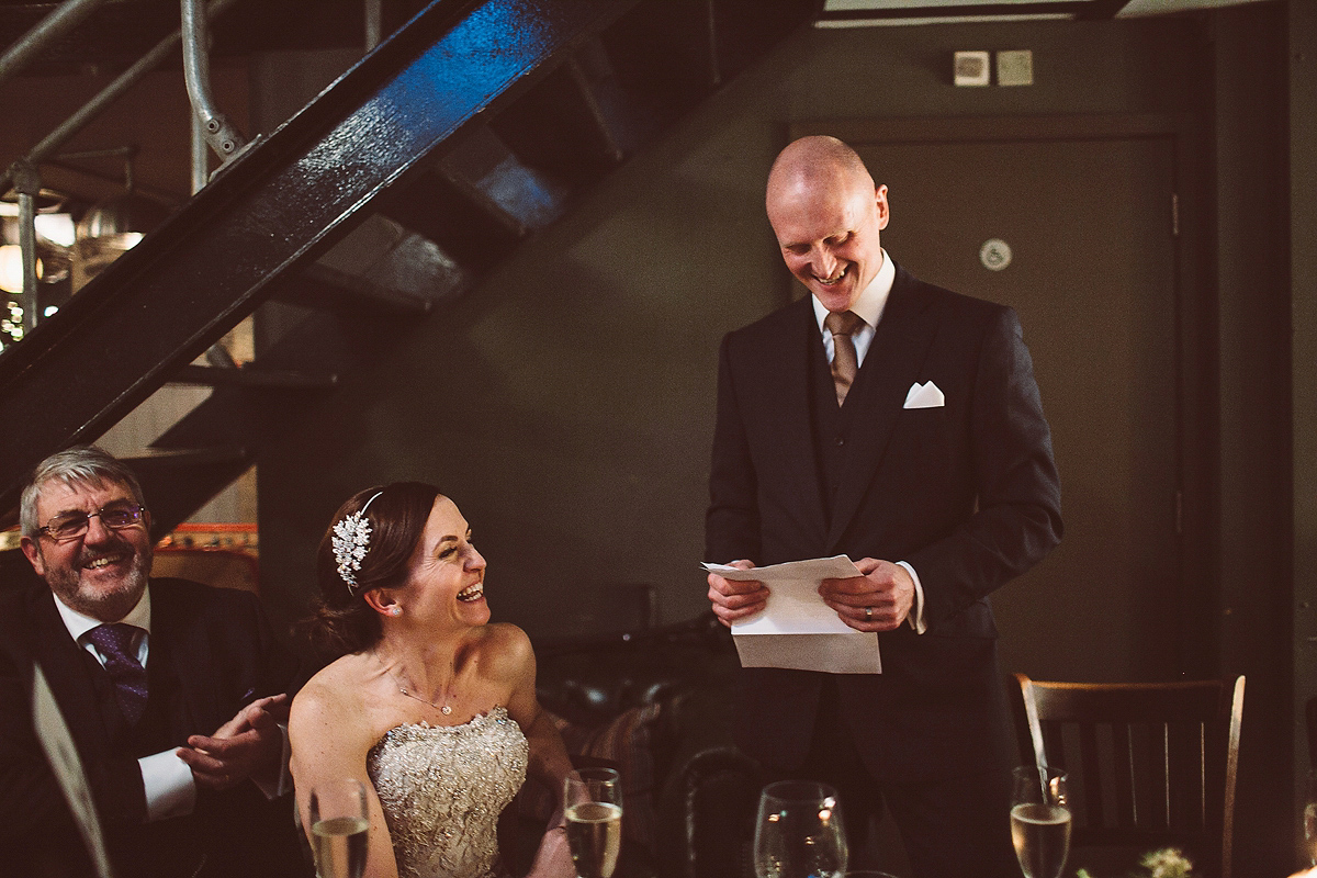 Nicky wore a Justin Alexander gown for her relaxed and stylish winter wedding in East London. Photography by Lemonade Pictures. Nicky wore a Justin Alexander gown for her relaxed and stylish winter wedding in East London. Photography by Lemonade Pictures.