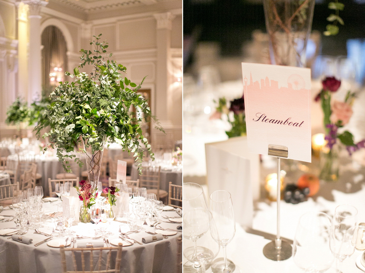 Jane wore a gown by Jesús Peiró for her chic and elegant winter wedding at the Corinthia Hotel in London. Photography by Anneli Marinovich.