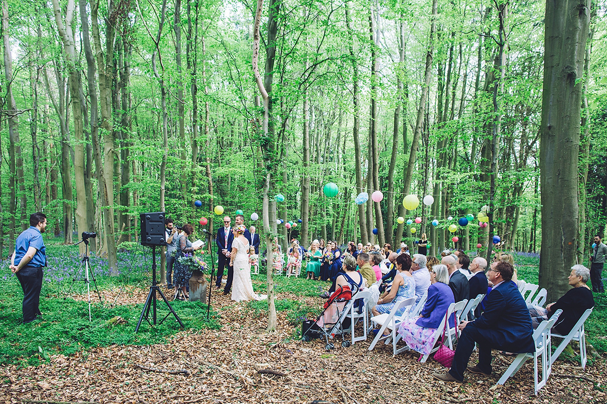 A bridal boutique owner's colourful, whimsical, bluebell filled woodland wedding. Photography by Olegs Samsonovs.