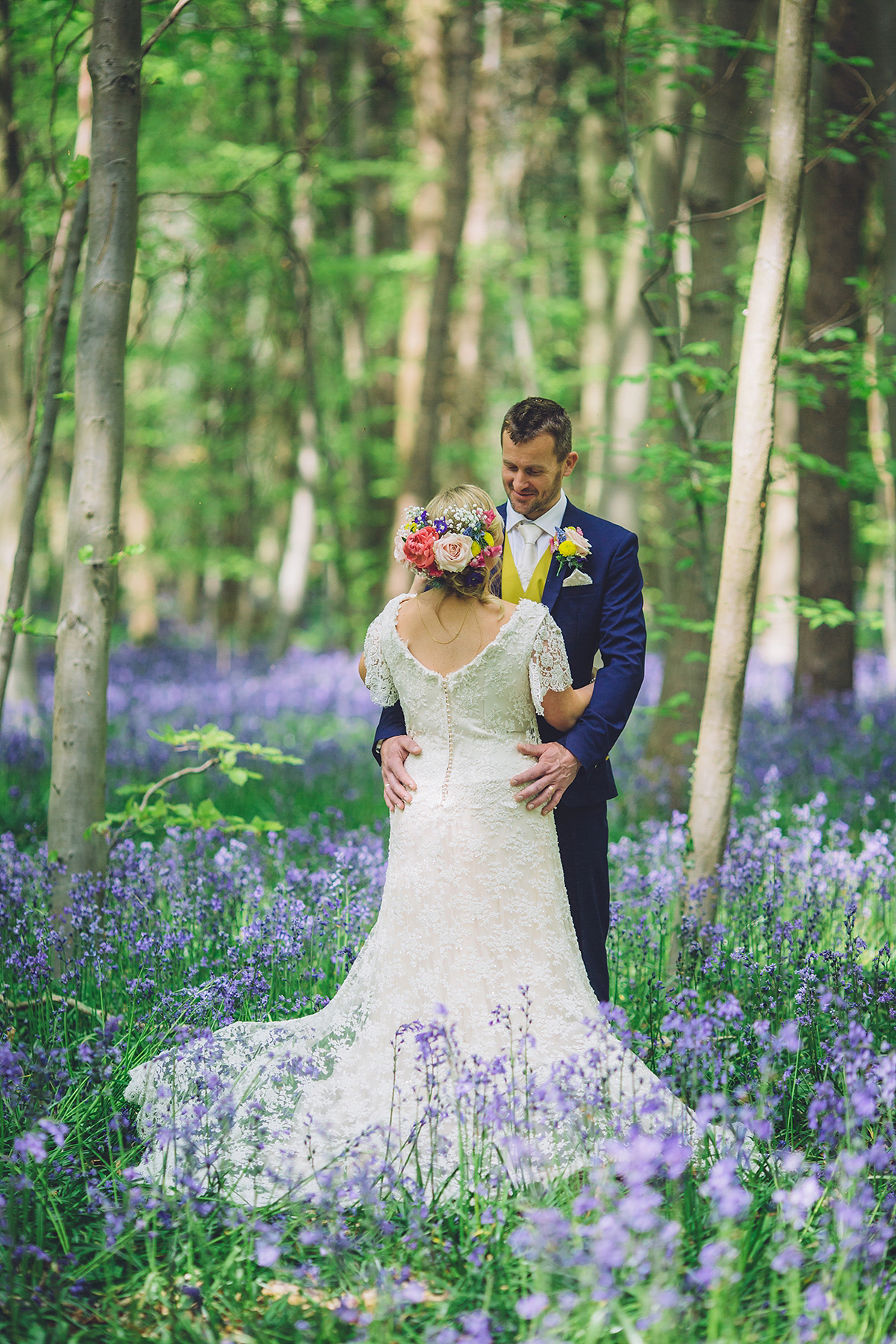 A bridal boutique owner's colourful, whimsical, bluebell filled woodland wedding. Photography by Olegs Samsonovs.