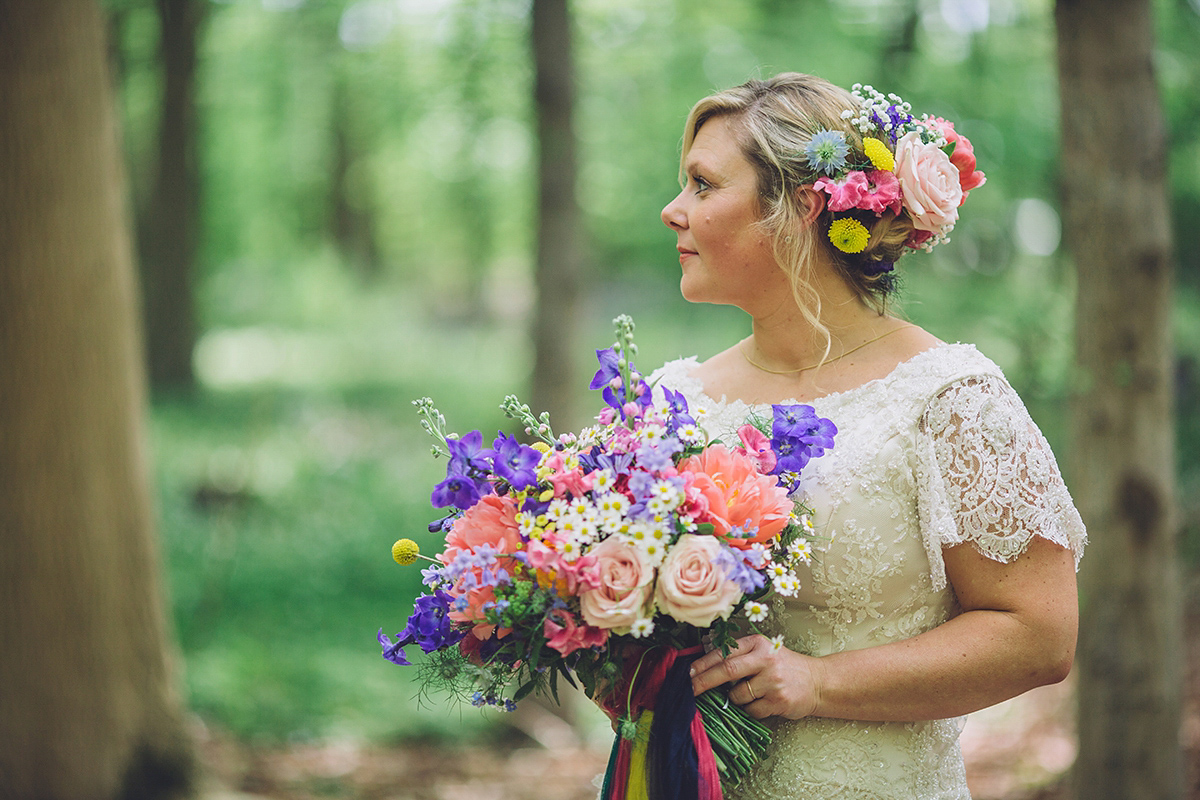 A bridal boutique owner's colourful, whimsical, bluebell filled woodland wedding. Photography by Olegs Samsonovs.