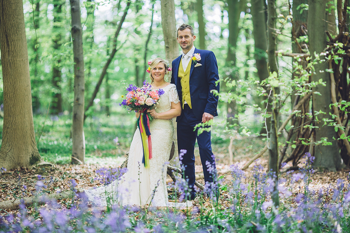 A bridal boutique owner's colourful, whimsical, bluebell filled woodland wedding. Photography by Olegs Samsonovs.