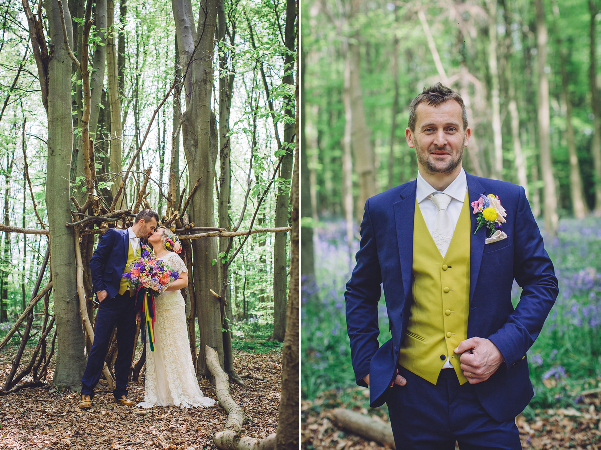 A bridal boutique owner's colourful, whimsical, bluebell filled woodland wedding. Photography by Olegs Samsonovs.