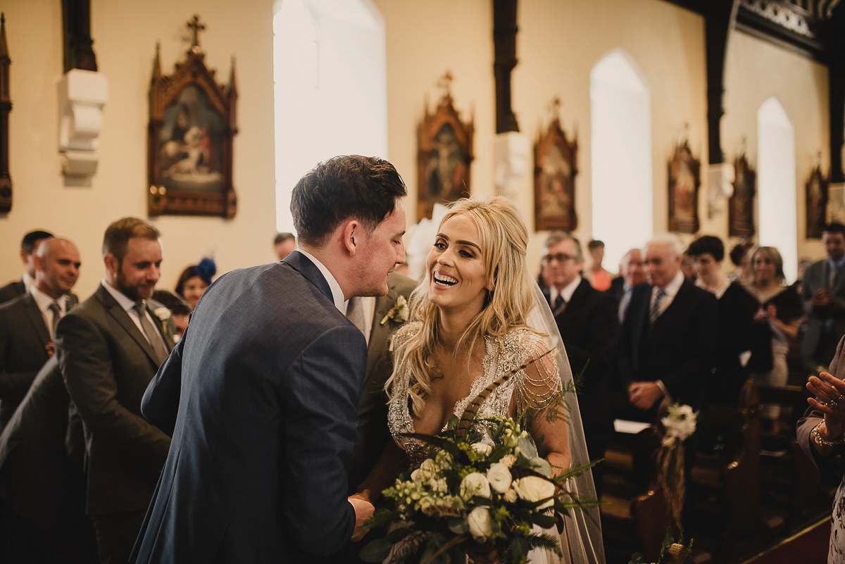 Bride Leona wears an Anna Campbell gown for her bohemian inspired wedding in Ireland. Photography by Tomasz Kornas.