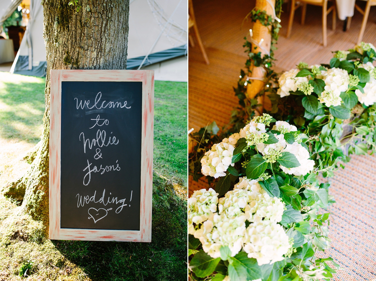 Hollie wore a Lusan Mandongus gown for her tipi wedding set in the Sussex countryside. Photography by Hayley Savage.