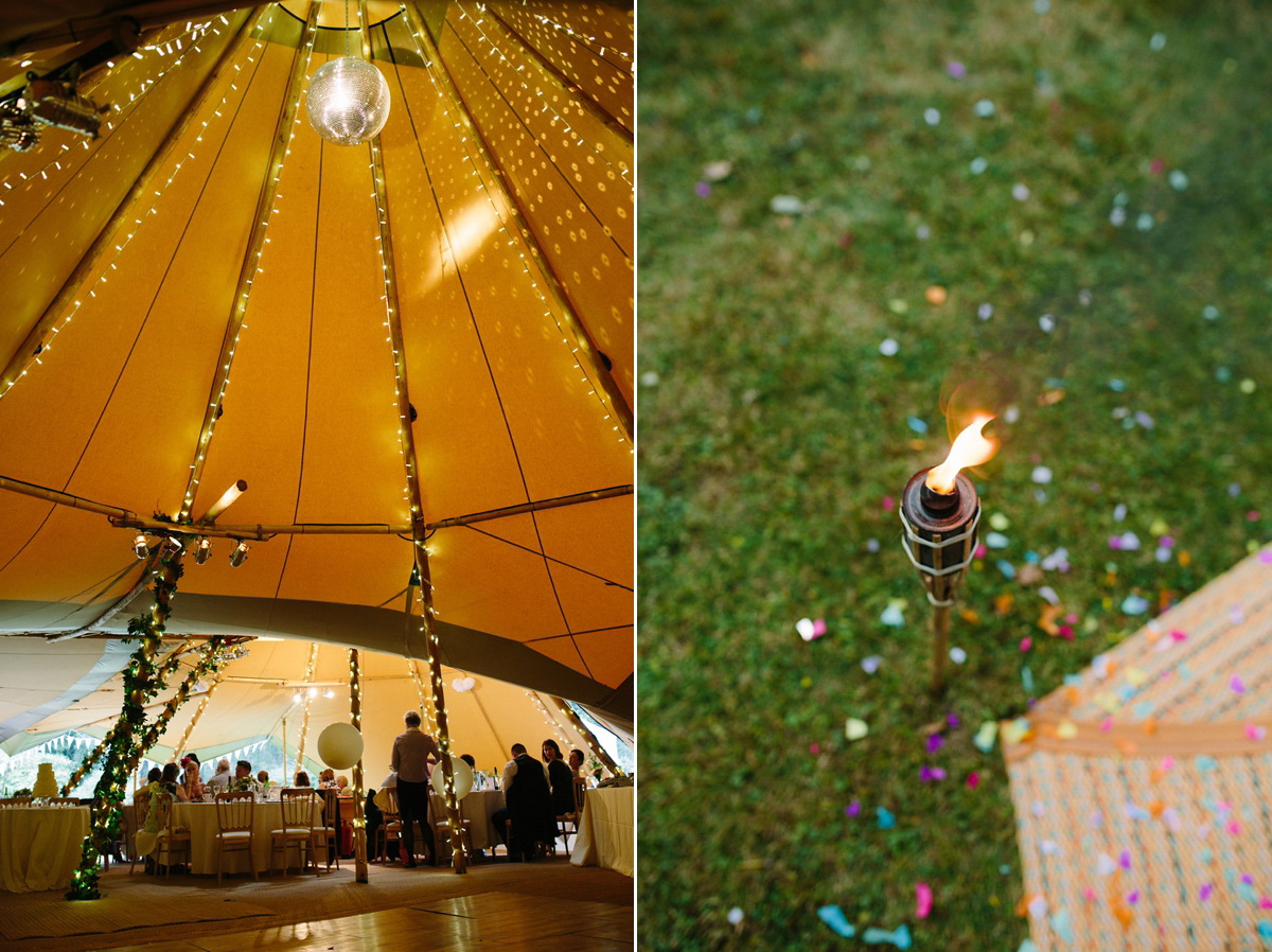 Hollie wore a Lusan Mandongus gown for her tipi wedding set in the Sussex countryside. Photography by Hayley Savage.