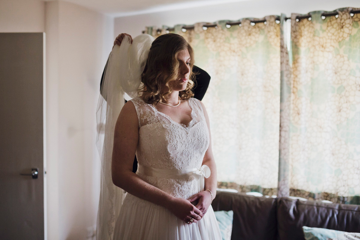 Natalie wore the Frieda gown by Naomi Neoh for her relaxed, elegant and romantic country house wedding. Photography by Mark Tattersall.