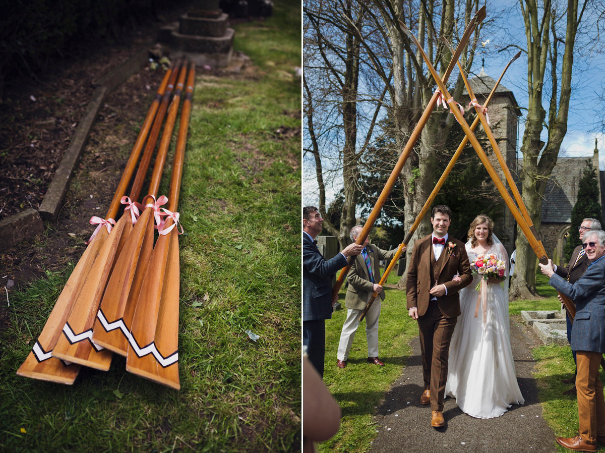 Natalie wore the Frieda gown by Naomi Neoh for her relaxed, elegant and romantic country house wedding. Photography by Mark Tattersall.