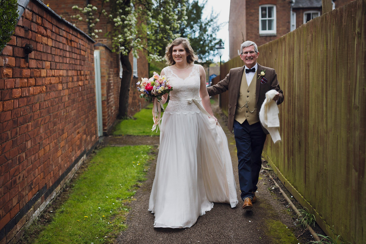 Natalie wore the Frieda gown by Naomi Neoh for her relaxed, elegant and romantic country house wedding. Photography by Mark Tattersall.