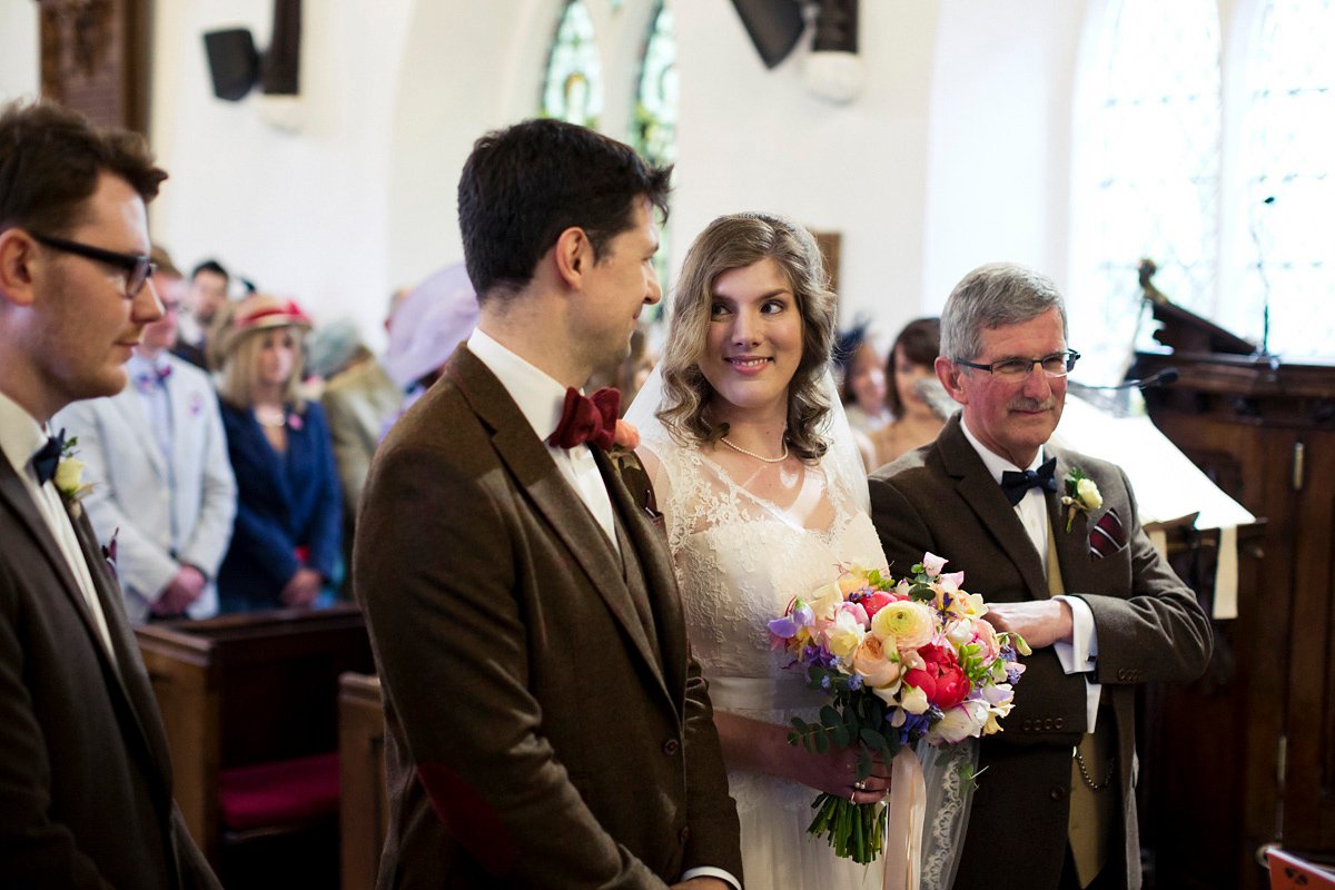 Natalie wore the Frieda gown by Naomi Neoh for her relaxed, elegant and romantic country house wedding. Photography by Mark Tattersall.