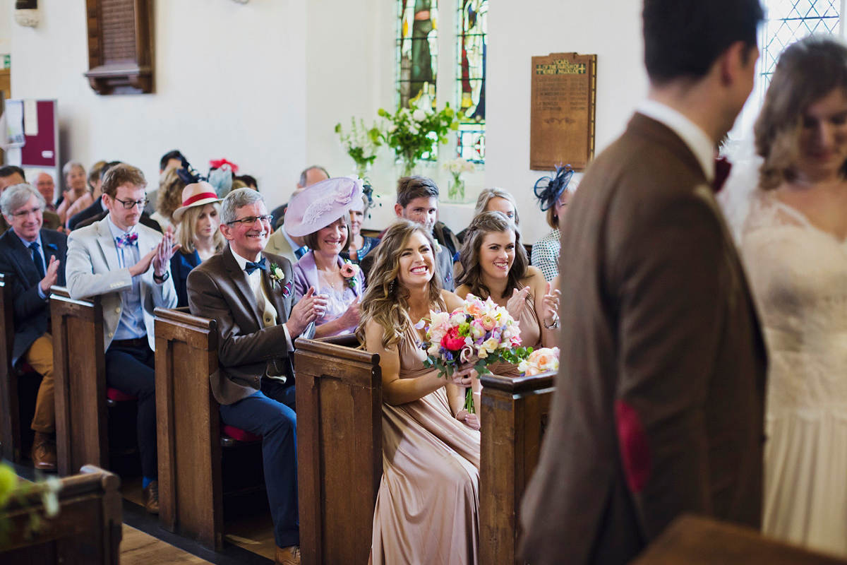 Natalie wore the Frieda gown by Naomi Neoh for her relaxed, elegant and romantic country house wedding. Photography by Mark Tattersall.