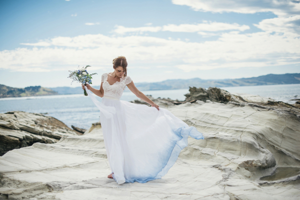 A Beautiful Blue Ombre Wedding Dress for a Barefoot Beach Wedding