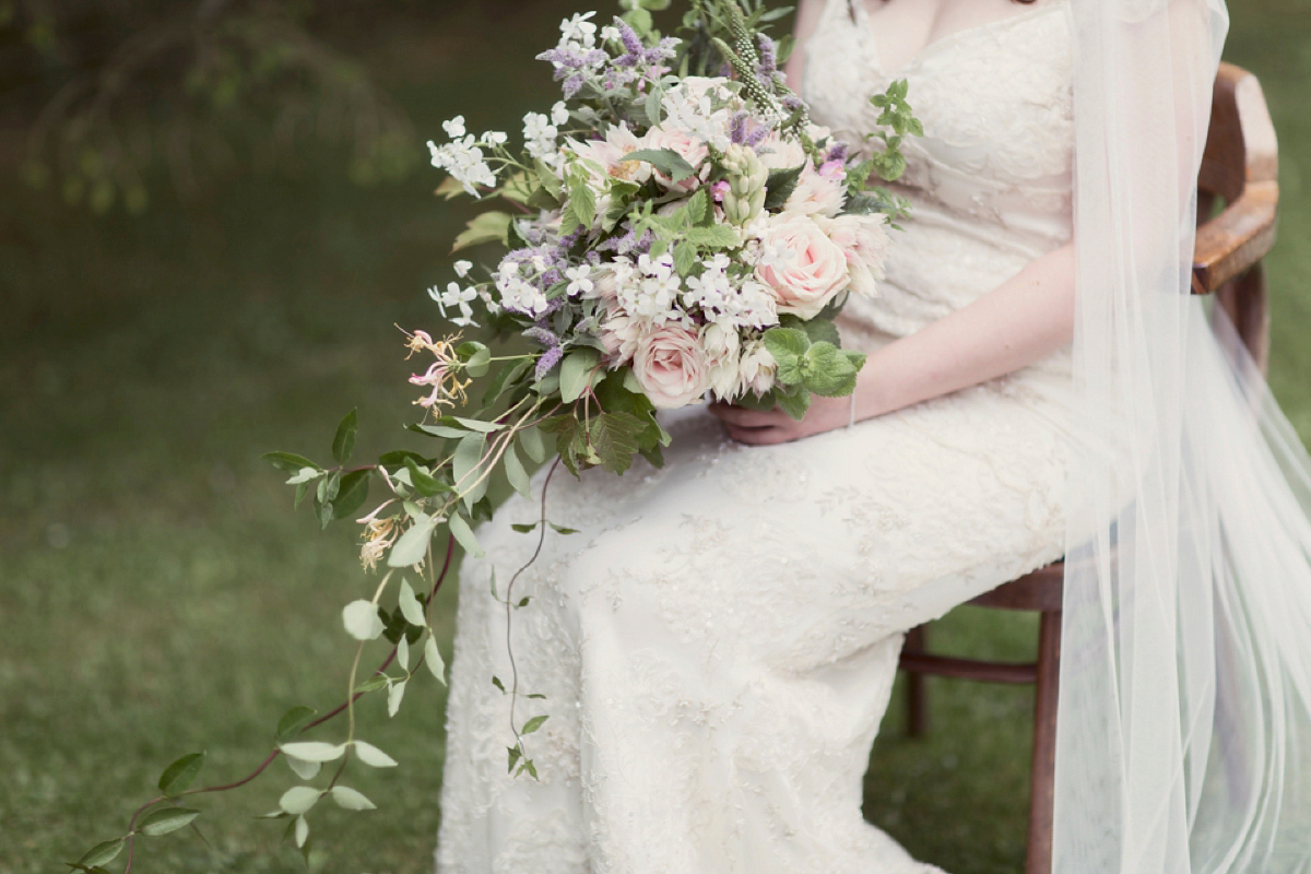 Kimberley wore 'Mystere' by Claire Pettibone for her ethereal and elegant Midsummer Nights Dream inspired wedding at Cottiers in Glasgow. Photography by Craig & Eva Sanders.