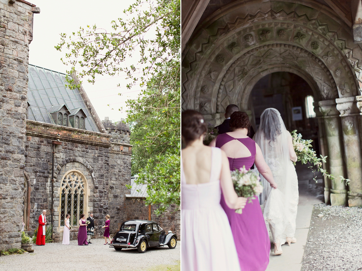 Kimberley wore 'Mystere' by Claire Pettibone for her ethereal and elegant Midsummer Nights Dream inspired wedding at Cottiers in Glasgow. Photography by Craig & Eva Sanders.