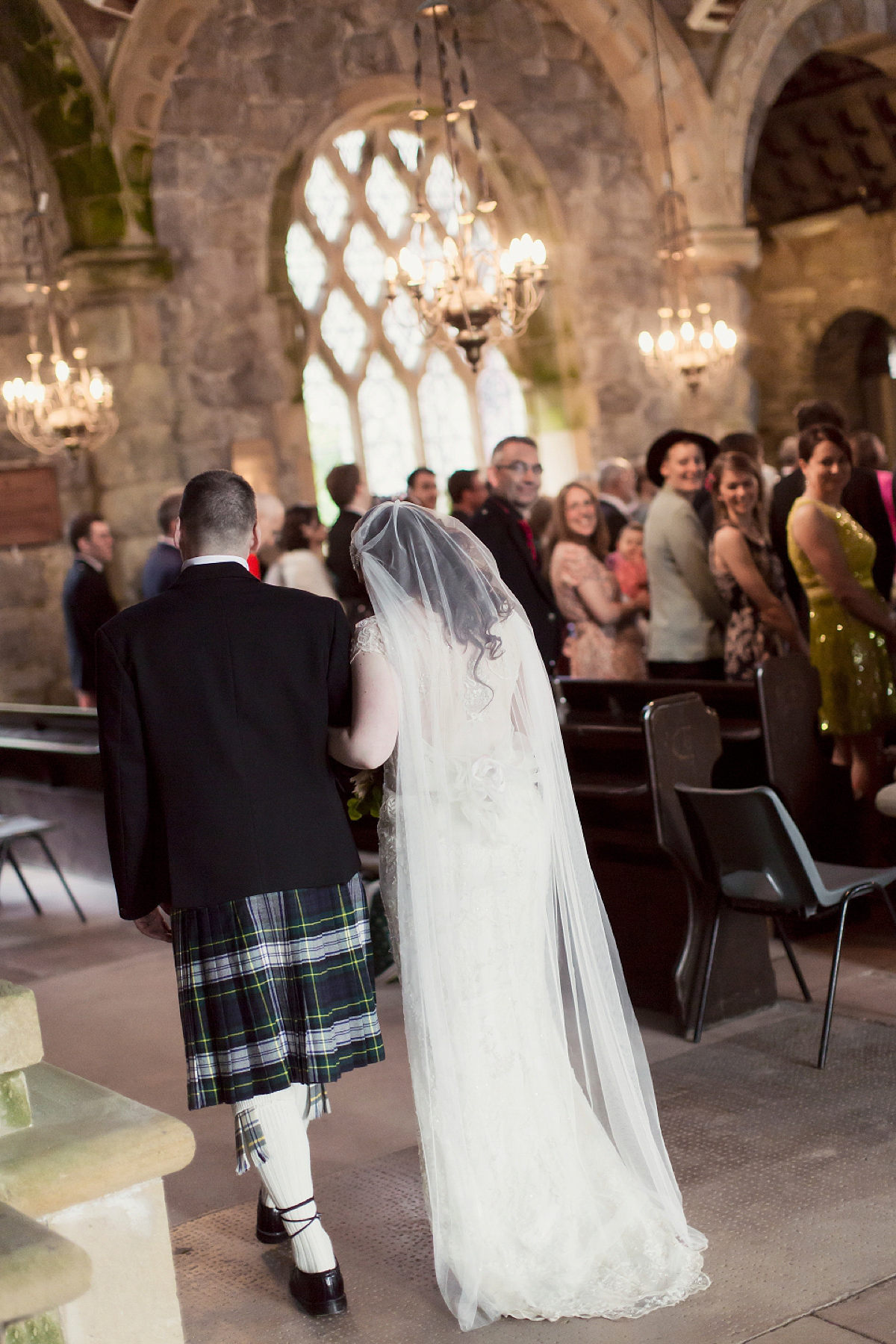 Kimberley wore 'Mystere' by Claire Pettibone for her ethereal and elegant Midsummer Nights Dream inspired wedding at Cottiers in Glasgow. Photography by Craig & Eva Sanders.