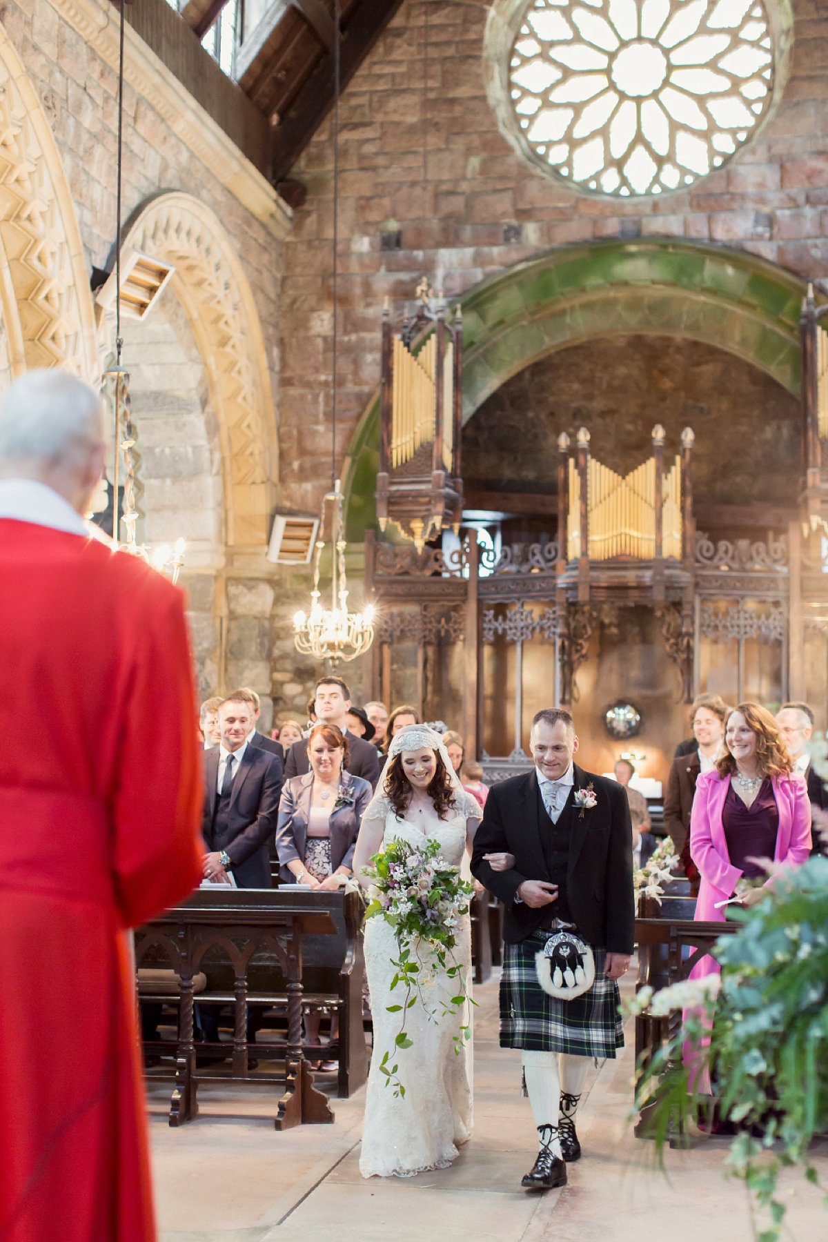 Kimberley wore 'Mystere' by Claire Pettibone for her ethereal and elegant Midsummer Nights Dream inspired wedding at Cottiers in Glasgow. Photography by Craig & Eva Sanders.