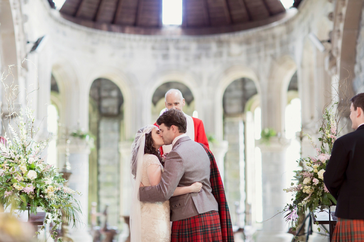 Kimberley wore 'Mystere' by Claire Pettibone for her ethereal and elegant Midsummer Nights Dream inspired wedding at Cottiers in Glasgow. Photography by Craig & Eva Sanders.