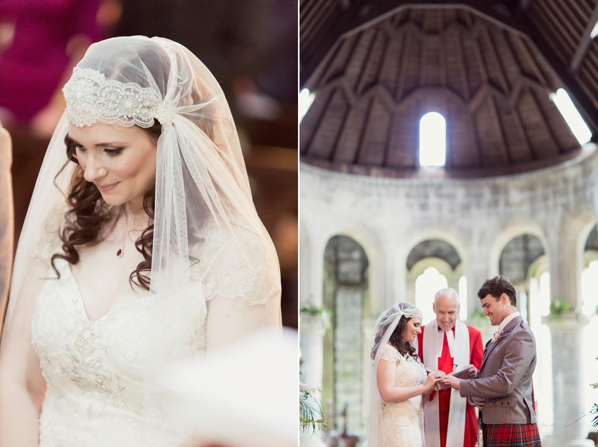 Kimberley wore 'Mystere' by Claire Pettibone for her ethereal and elegant Midsummer Nights Dream inspired wedding at Cottiers in Glasgow. Photography by Craig & Eva Sanders.