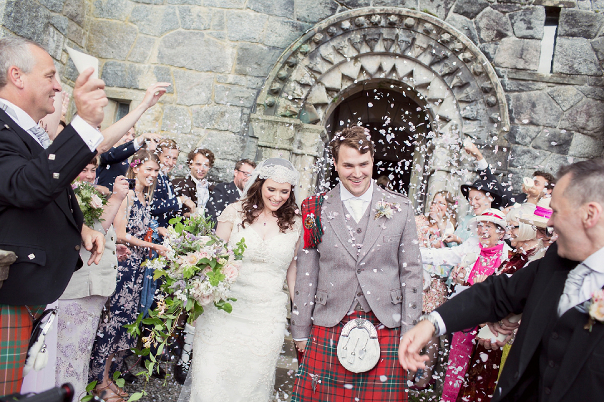 Kimberley wore 'Mystere' by Claire Pettibone for her ethereal and elegant Midsummer Nights Dream inspired wedding at Cottiers in Glasgow. Photography by Craig & Eva Sanders.