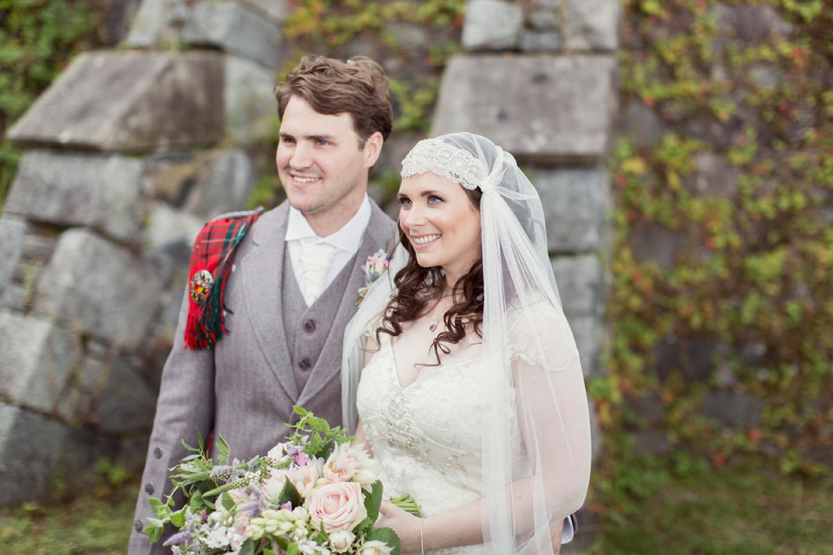 Kimberley wore 'Mystere' by Claire Pettibone for her ethereal and elegant Midsummer Nights Dream inspired wedding at Cottiers in Glasgow. Photography by Craig & Eva Sanders.